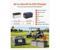 Išmanusis akumuliatorių įkroviklis 20A 6V 12V 24V, LCD ekranas, desulfatorius, palaikomojo įkrovimo funkcija, Ličio LiFePO4 ir švino rūgšties baterijų pakrovėjas automobiliams ir valtims