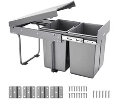 Ištraukiamas dvigubas šiukšliadėžių konteineris, 2 x 40 l, po spintele, virtuvei, taupantis vietą, atliekų rūšiavimo sistema, ištraukiama šiukšlių dėžė