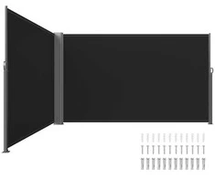 Ištraukiamas terasos ekranas, lauko privatumo ekranas, šoninė markizė balkonui, 180x600cm ištraukiama tvora, juodas lauko ekranas terasai