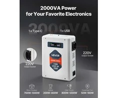 Įtampos keitiklis, 2000VA, 110V į 220V transformatorius, ES lizdo maitinimo adapteris, USB įkroviklis, LCD ekranas, įtampos reguliatorius