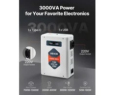Įtampos keitiklis, 3000VA, 110V į 220V galios transformatorius, Europos prietaisams, su LCD ekranu, USB išvestis