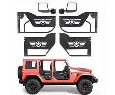 Jeep vamzdinės durys su DOT veidrodėliais, skirtos 2018-2026 Wrangler JL JLU ir Gladiator JT, 4 durų komplektas, plieninės bekelės pusinės durys, juodos