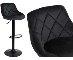 Juoda aksominė baro kėdė, reguliuojamas aukštis, geometrinis dygsniavimas, 360° pasukama, virtuvės pusbario kėdė, pusryčių baro kėdė, valgomojo kėdė
