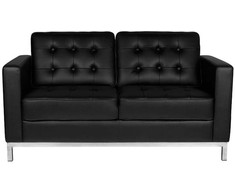 Juoda dirbtinės odos laukiamojo sofa, moderni priėmimo sėdynė, 2 vietų sofa laukiamiesiems