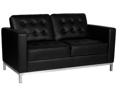 Juoda dirbtinės odos laukiamojo sofa, moderni priėmimo sėdynė, 2 vietų sofa laukiamiesiems