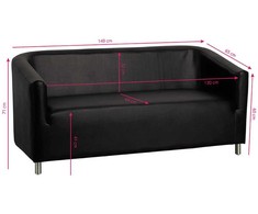 Juoda laukiamojo sofa, modernus priėmimo sėdėjimas, patvari dirbtinės odos sofa laukiamiesiems, 3 vietų priėmimo sofa