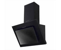 Juodas kamininis gartraukis, 60 cm pločio, su LED apšvietimu, modernioms virtuvėms, efektyvus riebalų filtravimas, su ortakiu