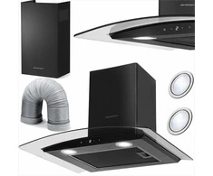 Juodas nerūdijančio plieno gartraukis, 60 cm kamino gartraukis, galingas ištraukimas, LED apšvietimas, modernus dizainas