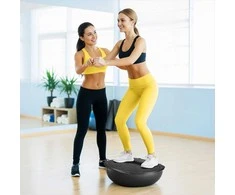 4Fizjo Juodas pusiausvyros pusinis kamuolys su virvėmis, fitneso pusiausvyros kamuolys pagrindinei jėgai, reabilitacijai ir aerobikos pratimams, stabilumo treniruotėms