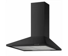 Juodo nerūdijančio plieno kamino gartraukis, 60 cm virtuvės gartraukis, modernus dizainas, efektyvi ventiliacija, tylus veikimas