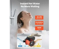 Karšto vandens recirkuliacinis siurblys, 3 greičių ketaus galvutė, energiją taupantis vandens šildytuvo cirkuliatorius, slėgio kėlimo įranga, 100W, 38L/min, IPX8, 6m pakėlimas