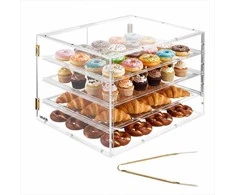 Kepinių vitrina, 4 lygių komercinė konditerijos vitrina ant stalviršio, skaidraus akrilo duoninė virtuvei, vakarėlių tortų spintelė su magnetinėmis durelėmis sausainiams desertams spurgoms eksponuoti