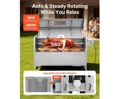 Kepsninės iešmas lauko kempingui, nerūdijančio plieno elektrinis kepsnių kepimo įrenginis su ratukais ir reguliuojamu aukščiu, BBQ kiaulienos ir avienos kepsninė, lauko kepsnių įranga