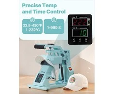 Kepurių terminio spaudimo mašina HTV ir sublimacijai, su 2 keičiamais padėklais, tikslus temperatūros ir laiko valdymas, kepurėms, galvos juostoms, kaukėms, žalia, termo presas