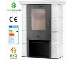 Keramikinė krosnelė, laisvai pastatoma malkinė krosnelė, dramblio kaulo spalvos, 6 kW nominali galia, atitinkanti ekologinį dizainą, efektyvus namų šildymas