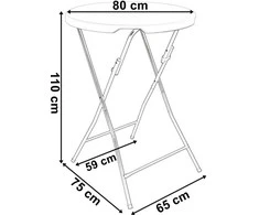 Kokteilių staliukas 80 cm, sulankstomas, apvalus, juodas, furšetų, vakarėlių stalas