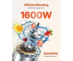 Kokteilių trintuvas maisto ruošimui, 2.5 l, 1600 W didelės spartos variklis, nerūdijančio plieno peiliukai, virtuvės trintuvas, didelės talpos trintuvas
