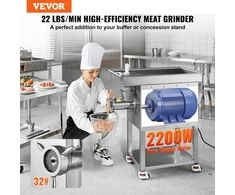 Komercinė elektrinė mėsmale 10 kg/min, 2200 W, nerūdijančio plieno, dešrų kimštuvas, galingas mėsmaltuvas, pramoninis