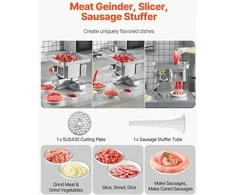 Komercinė elektrinė mėsmalė 5kg/min, 3in1 dešrų kimštuvas, nerūdijančio plieno, daugiafunkcinė, restoranui, gamybai, virtuvei