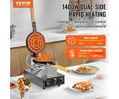 Komercinė vaflinė, blynų keptuvė 1400W, nesvylanti, sidabrinė, vaflių kepimo aparatas, blynams