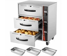 Komercinis elektrinis 3 stalčių maisto šildytuvas, nerūdijančio plieno pastatoma šildoma spintelė restoranams ir kepykloms, 30-85°C temperatūra, profesionali virtuvės įranga