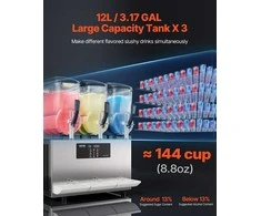 Komercinis granitos aparatas, 3 talpų, 36 l, gėrimų, kokteilių, sulčių šaldytuvas, -15-10 ℃