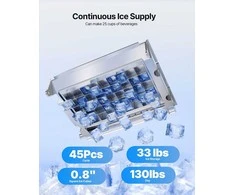 Komercinis ledo gaminimo aparatas su LED ekranu ir savaiminiu išsivalymu, nerūdijančio plieno įmontuojamas ledo generatorius, 59kg paros gamyba, 15kg talpa, profesionali įranga