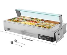 Komercinis maisto šildytuvas, 1500W elektrinis garinis „Bain Marie“, 9 indų nerūdijančio plieno bufeto serveris maitinimui