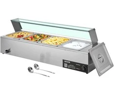 Komercinis maisto šildytuvas, 1500W nerūdijančio plieno garinis maisto šildytuvas, 4 indų stalviršio bufeto serveris restoranams, maitinimo įstaigoms ir vakarėliams