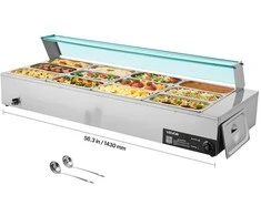 Komercinis maisto šildytuvas, 1700W elektrinis nerūdijančio plieno garų šildytuvas, 12 indų bufeto bain marie maitinimo įstaigoms