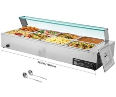 Komercinis maisto šildytuvas, 1700W elektrinis garinis bain marie, nerūdijančio plieno bufeto serveris maitinimui, restoranui, vakarėliui, 8 indų maisto šildytuvas