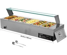 Komercinis maisto šildytuvas, elektrinis nerūdijančio plieno garinis bain marie, 6 indų maisto laikymo stotis, maitinimo bufeto šildytuvas