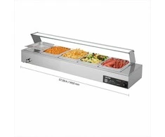 Komercinis maisto šildytuvas maitinimui ir restoranams, 1500W elektrinis nerūdijančio plieno garų šildytuvas su stikliniu gaubtu, stalviršio bufeto marmitas su penkiais indais, maisto šildymo stotelė