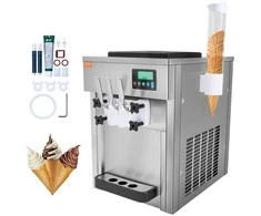 Komercinis minkštų ledų aparatas, 20 l/val., 3 skonių, nerūdijančio plieno, stalviršinis, ledų gaminimo aparatas, šaldytuvas, desertų aparatas