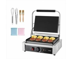 Komercinis paninis grilis, elektrinis sumuštinių keptuvas su tiksliu temperatūros valdymu, nerūdijančio plieno presas mėsainiams ir kepsniams, 34x23 cm emaliuota plokštė, profesionalus kontaktinis grilis