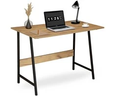 Kompiuterio stalas namams Skagen Craft, vintažinis, lofto, industrinio stiliaus, juodos ir rudos spalvos, rašomasis stalas biurui