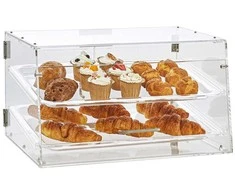 Konditerijos vitrina, 2 aukštų komercinė, prekystalio kepinių vitrina, akrilinė dėžė su galinėmis durelėmis, nuimamomis lentynomis, tortų vitrina, desertų, pyragaičių ekspozicinė vitrina (Ekspozicinė prekė)