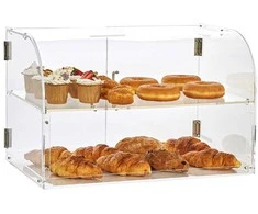 Konditerijos vitrina, 2 aukštų komercinė, akrilinė, su galinėmis durelėmis, nuimamomis lentynomis, bandelėms, pyragams, sausainiams, desertams