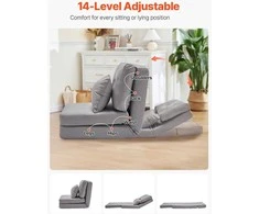 Konvertuojama atlenkiama kėdė, reguliuojama grindų tinginio sofa, 5 padėčių atlošas namams, biurui, žaidimams, pilka sulankstoma kėdė