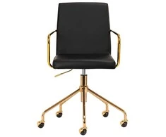 Kosmetinė kėdė, reguliuojamas aukštis, juoda ir aukso grožio salono kėdė, pasukama kėdė su porankiais, profesionali stilisto kėdė