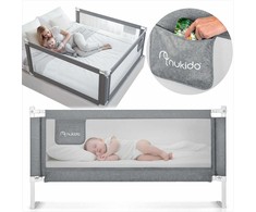 Kūdikio lovos apsauga, 200 cm ilgio, apsauginis barjeras vaikų lovai, pilka apsauginė pusė, sulankstoma lovos apsauga