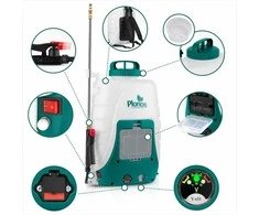 Kuprinės purkštuvas, elektrinis, 18 litrų talpos, sodo ir žemės ūkio reikmėms, su keliais purkštukais, reguliuojamais dirželiais