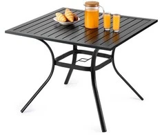 Kvadratinis metalinis lauko valgomojo stalas, 94 cm lauko bistro stalas, juodi sodo baldai, lentjuosčių stalas, plieno stalas visoms oro sąlygoms