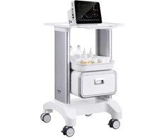 Laboratorijos vežimėlis, 2 aukštų riedantis vežimėlis su stalčiumi, mobilus medicininis vežimėlis klinikai, ligoninei, salonui, ABS medžiaga, tylūs ratukai