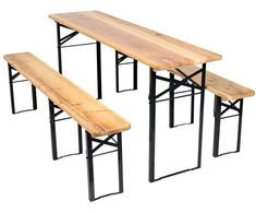 Lauko baldų komplektas Medinis plieno stalas + 2 suolai 170 cm, alaus sodo baldai, sulankstomas lauko stalas, iškylų stalas su suolais, sulankstomi suolai