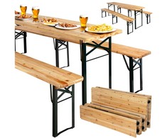 Lauko baldų komplektas Metalinis ir medinis lauko valgomojo komplektas, 2 suolai, 220 cm stalas, juodas rėmas, eglės mediena, sodo baldų komplektas, lauko stalas su suolais