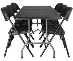 Lauko baldų komplektas Sulankstomas banketinis stalas 180 cm, 6 kėdės, furšetų, pobūvių, renginių komplektas