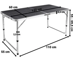 Lauko baldų komplektas Sulankstomas kempingo stalas su 4 kėdėmis, 120x60 cm, juodo medžio, reguliuojamas aukštis, pikniko stalas, turistinis stalas, iškylams
