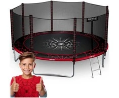 Lauko batutas 435 cm su apsauginiu tinklu ir kopėčiomis, didelis batutas, batutas kieme, batutas vaikams