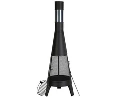 Lauko medienos deginimo krosnelė, su grotelių tinkleliu ir kamino uždangalu, 508 mm kūginė laužavietė, juodo plieno sodo židinys, nešiojamas stovyklavimo ugniakuras